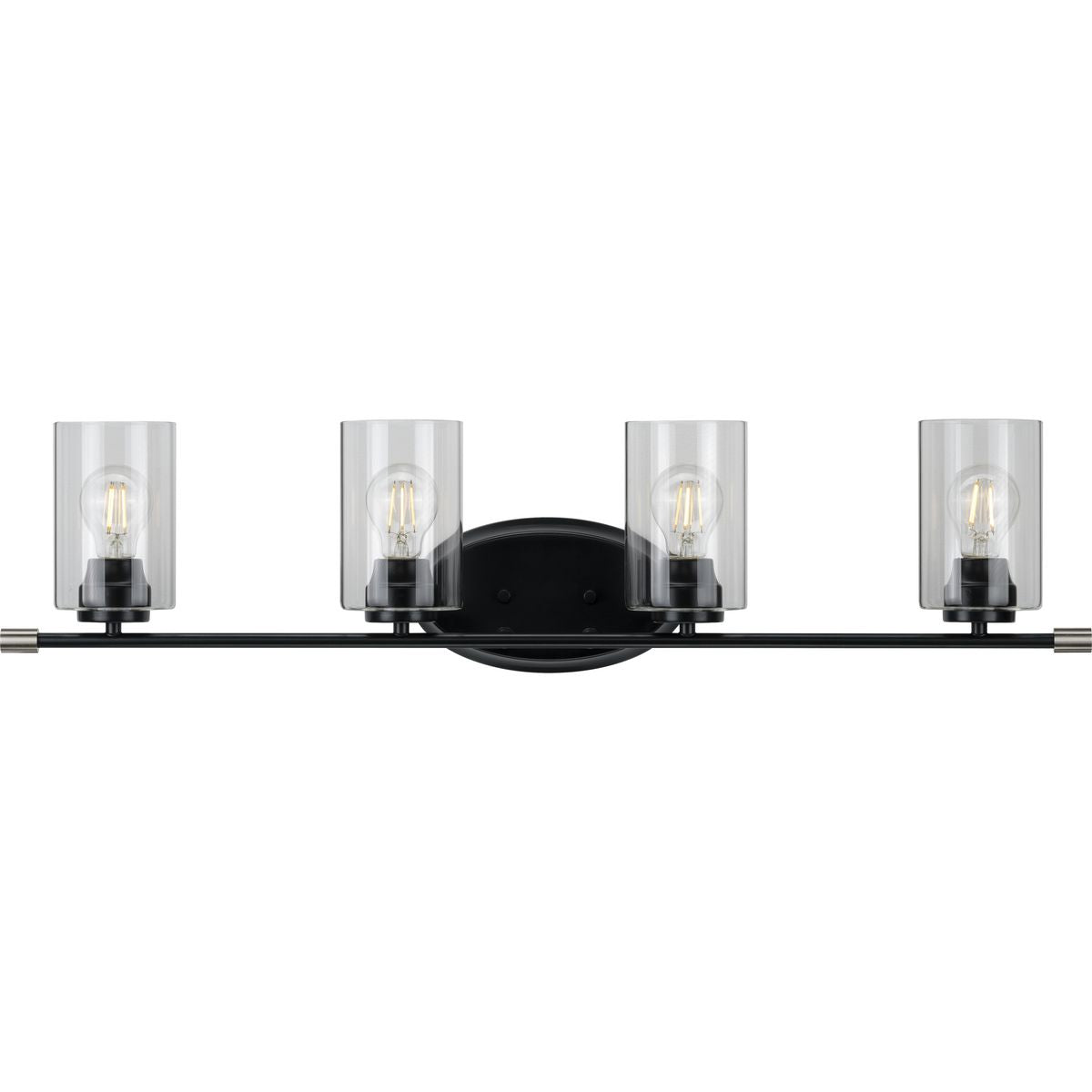 PROGRESS LIGHTING P300279-031 Matte Black Riley Collection Four-Light Matte Black Clear Glass Modern Bath Vanity Light