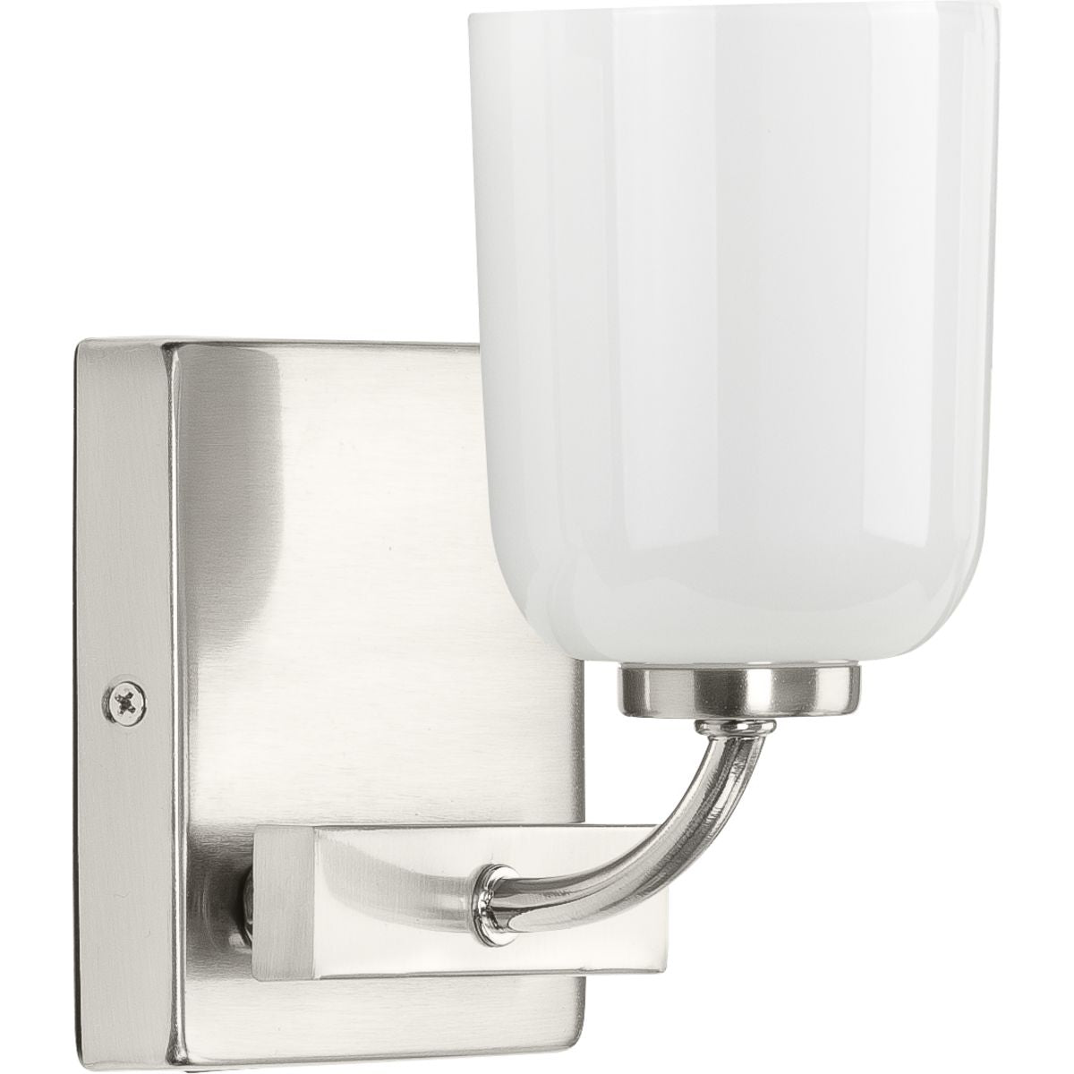PROGRESS LIGHTING P300280-009 Brushed Nickel Moore Collection One-Light Brushed Nickel White Opal Glass Luxe Bath Vanity Light