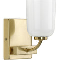 PROGRESS LIGHTING P300280-012 Satin Brass Moore Collection One-Light Satin Brass White Opal Glass Luxe Bath Vanity Light