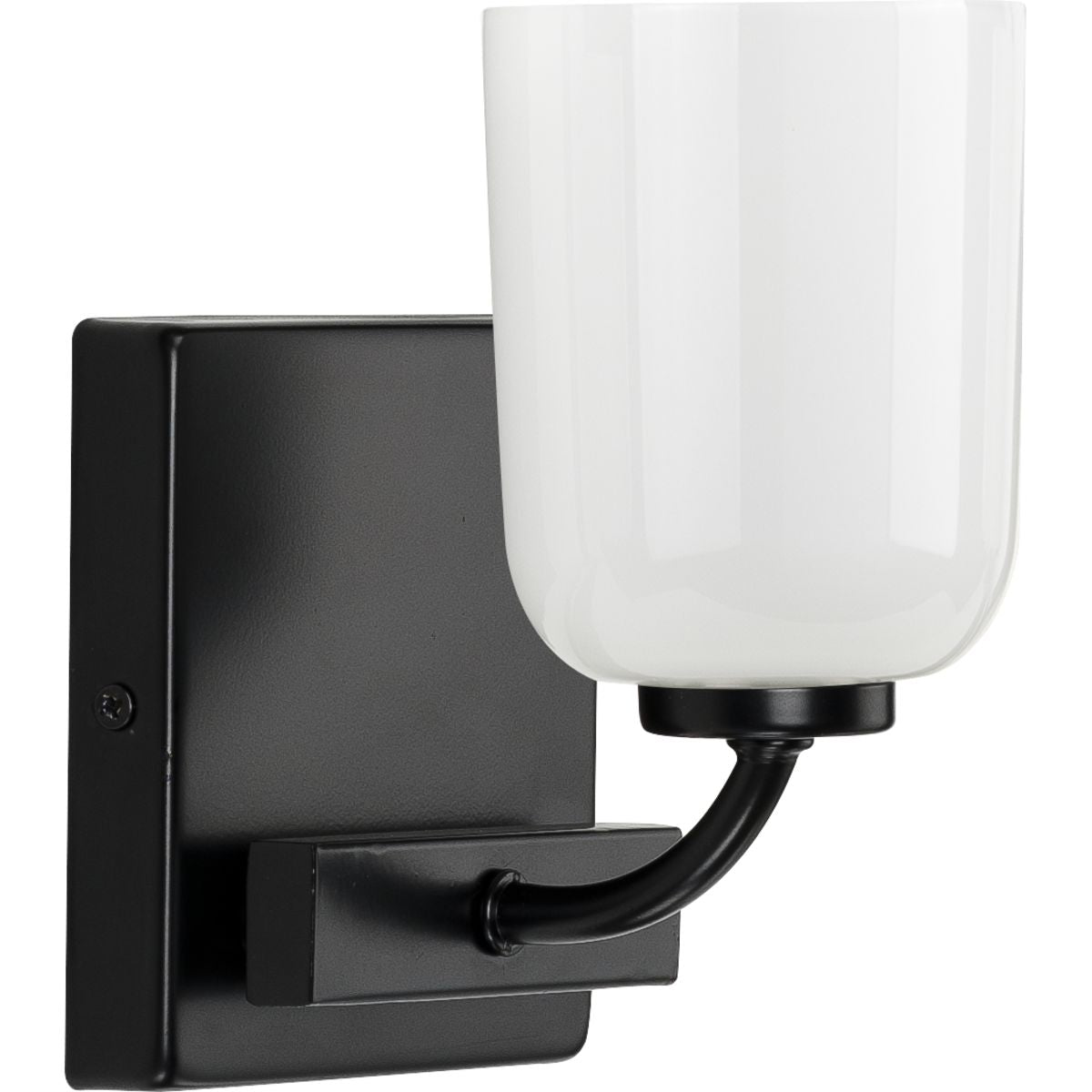 PROGRESS LIGHTING P300280-031 Matte Black Moore Collection One-Light Matte Black White Opal Glass Luxe Bath Vanity Light