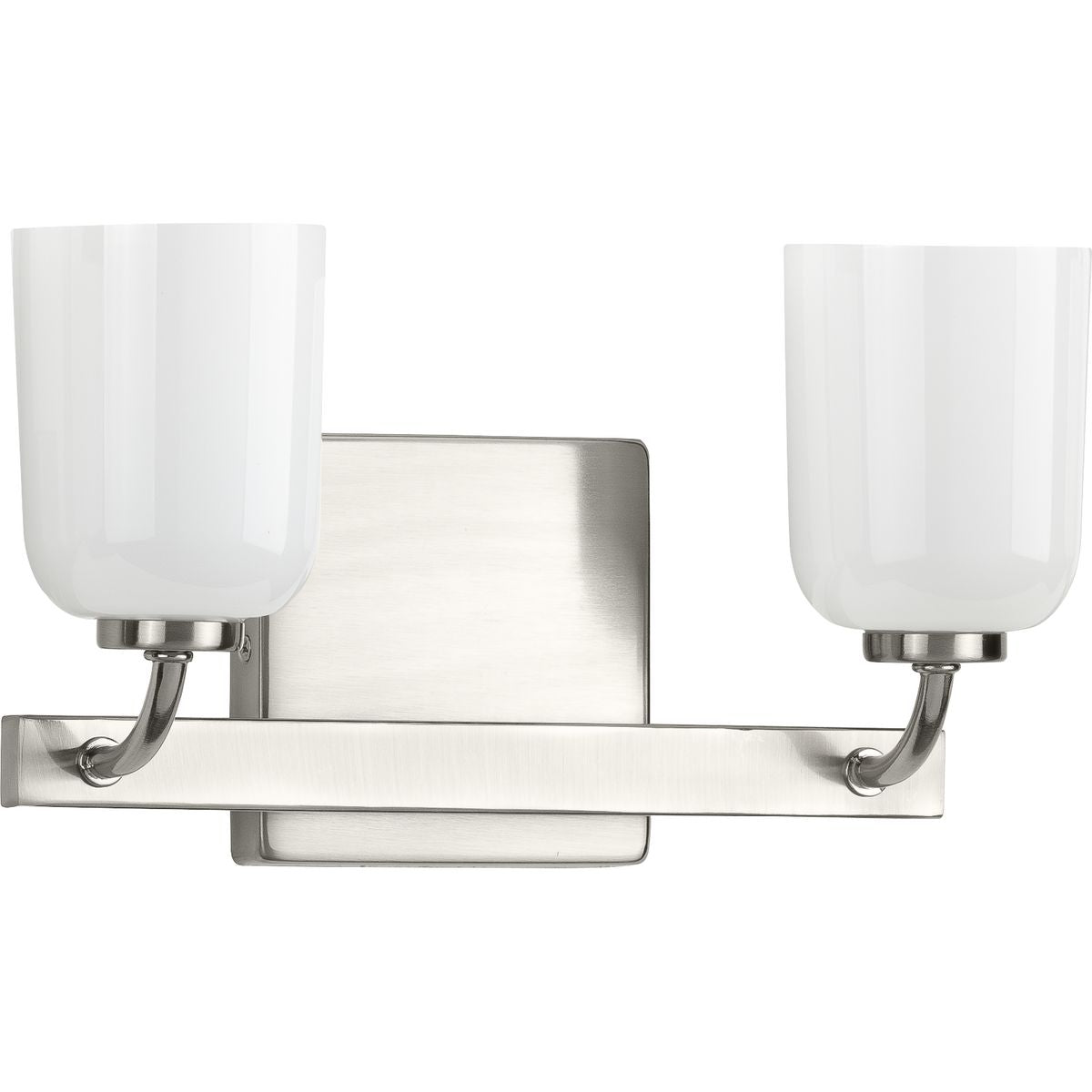 PROGRESS LIGHTING P300281-009 Brushed Nickel Moore Collection Two-Light Brushed Nickel White Opal Glass Luxe Bath Vanity Light