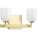 PROGRESS LIGHTING P300281-012 Satin Brass Moore Collection Two-Light Satin Brass White Opal Glass Luxe Bath Vanity Light