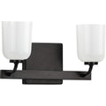 PROGRESS LIGHTING P300281-031 Matte Black Moore Collection Two-Light Matte Black White Opal Glass Luxe Bath Vanity Light