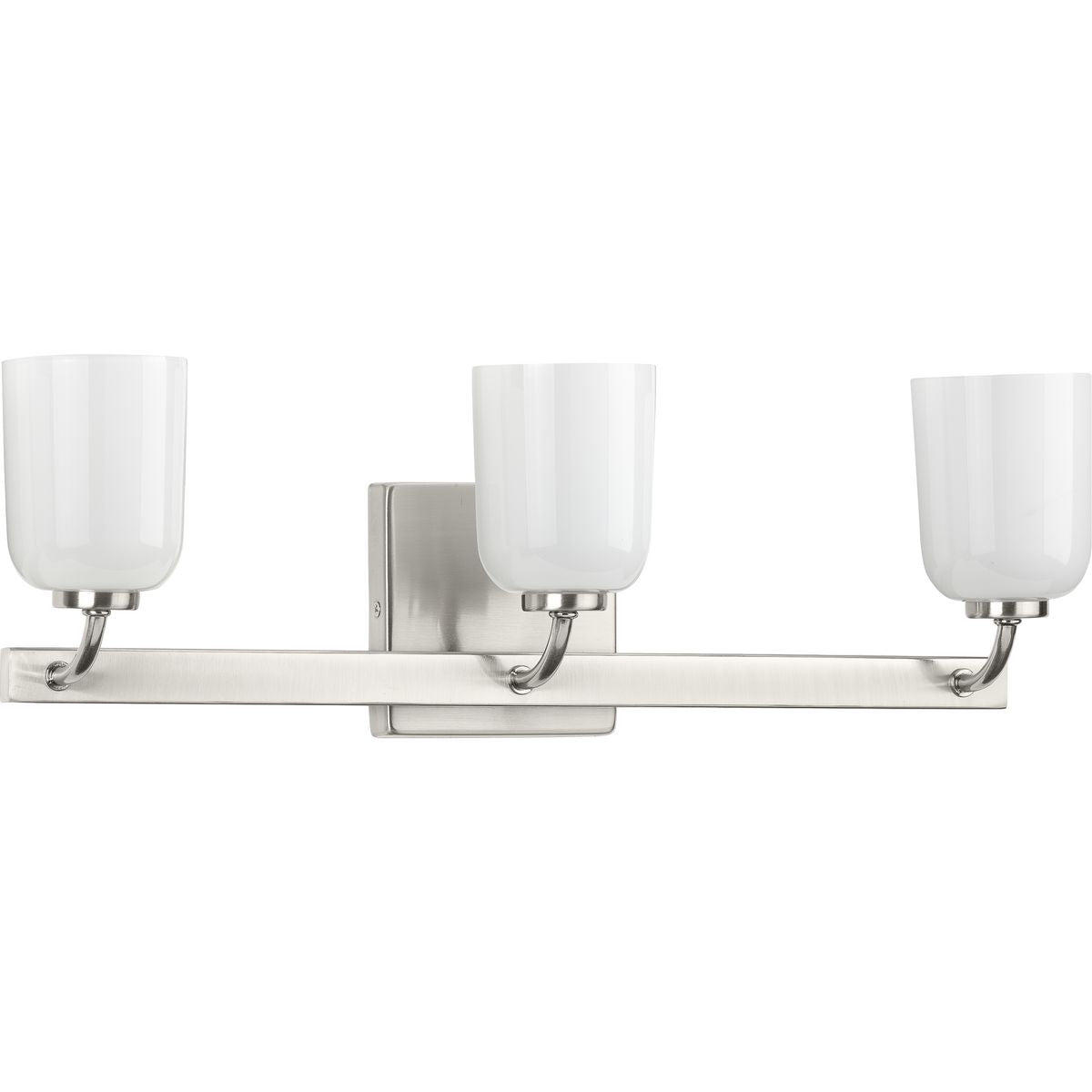 PROGRESS LIGHTING P300282-009 Brushed Nickel Moore Collection Three-Light Brushed Nickel White Opal Glass Luxe Bath Vanity Light