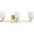 PROGRESS LIGHTING P300282-012 Satin Brass Moore Collection Three-Light Satin Brass White Opal Glass Luxe Bath Vanity Light