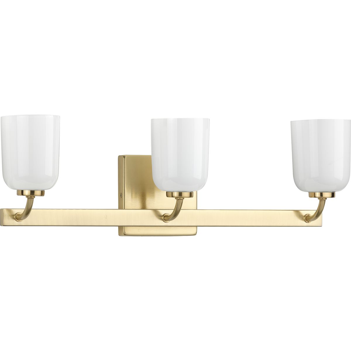 PROGRESS LIGHTING P300282-012 Satin Brass Moore Collection Three-Light Satin Brass White Opal Glass Luxe Bath Vanity Light