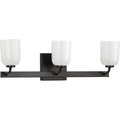 PROGRESS LIGHTING P300282-031 Matte Black Moore Collection Three-Light Matte Black White Opal Glass Luxe Bath Vanity Light