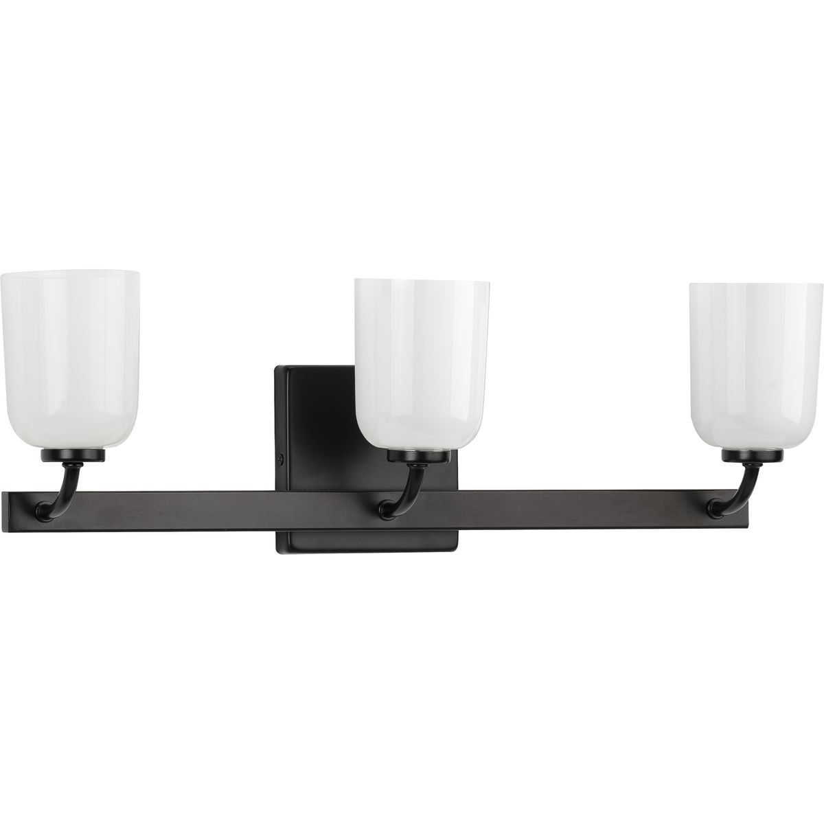 PROGRESS LIGHTING P300282-031 Matte Black Moore Collection Three-Light Matte Black White Opal Glass Luxe Bath Vanity Light