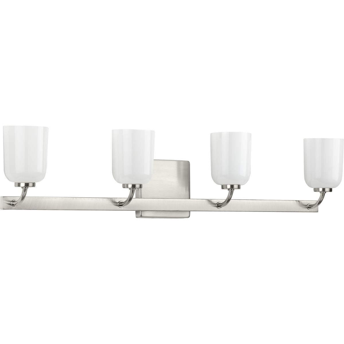 PROGRESS LIGHTING P300283-009 Brushed Nickel Moore Collection Four-Light Brushed Nickel White Opal Glass Luxe Bath Vanity Light