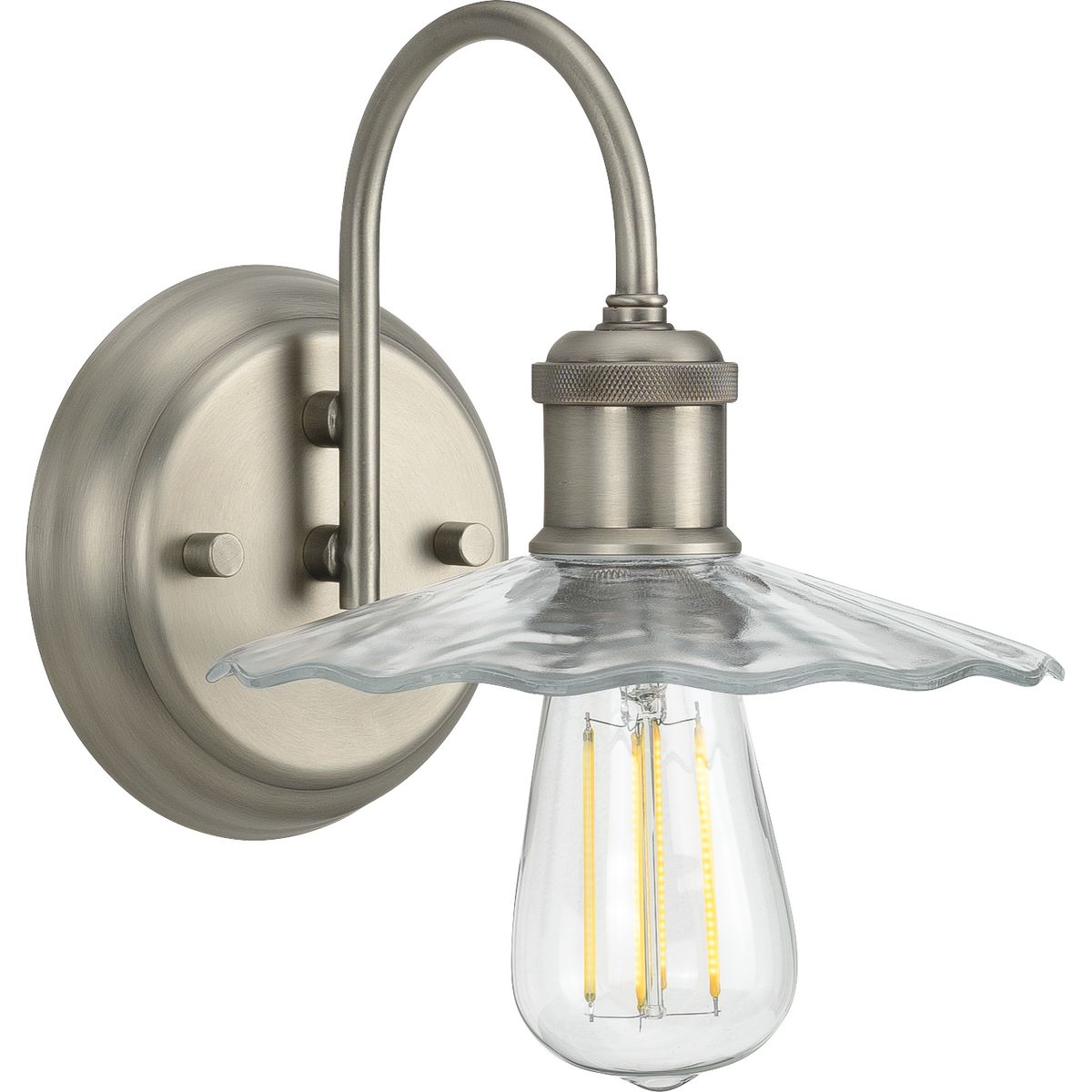 PROGRESS LIGHTING P300286-081 Antique Nickel Fayette Collection One-Light Antique Nickel Clear Glass Farmhouse Bath Vanity Light