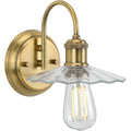 PROGRESS LIGHTING P300286-163 Vintage Brass Fayette Collection One-Light Vintage Brass Clear Glass Farmhouse Bath Vanity Light