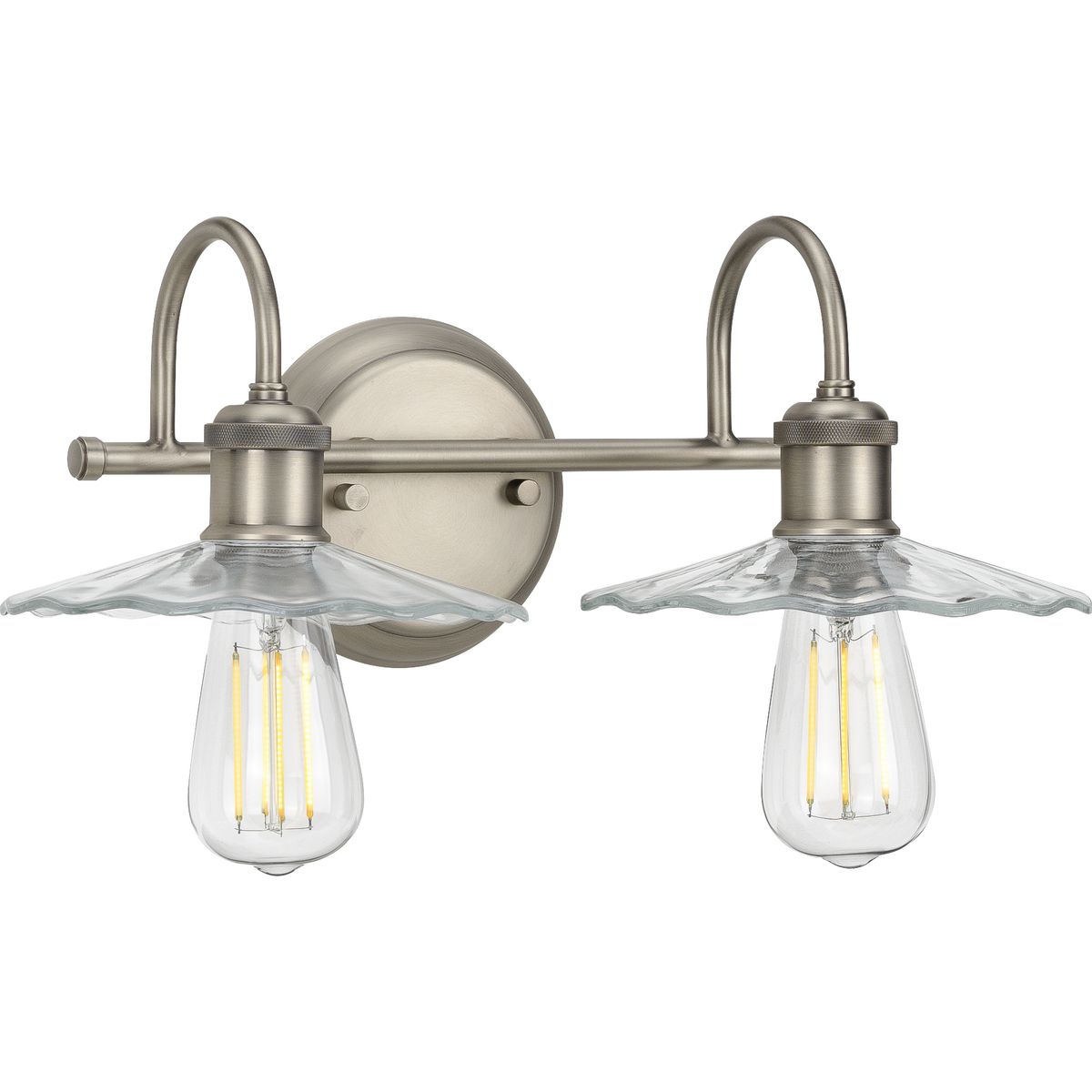 PROGRESS LIGHTING P300287-081 Antique Nickel Fayette Collection Two-Light Antique Nickel Clear Glass Farmhouse Bath Vanity Light