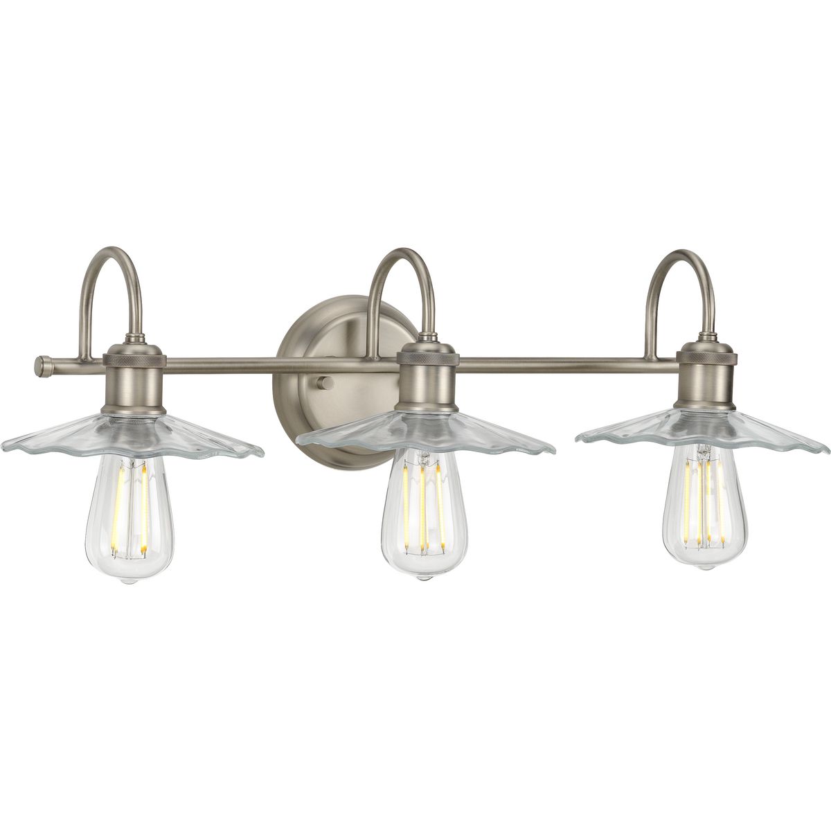 PROGRESS LIGHTING P300288-081 Antique Nickel Fayette Collection Three-Light Antique Nickel Clear Glass Farmhouse Bath Vanity Light