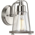 PROGRESS LIGHTING P300295-009 Brushed Nickel Conway Collection One-Light Brushed Nickel and Clear Seeded Farmhouse Style Bath Vanity Wall Light