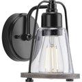 PROGRESS LIGHTING P300295-031 Matte Black Conway Collection One-Light Matte Black and Clear Seeded Farmhouse Style Bath Vanity Wall Light