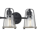 PROGRESS LIGHTING P300296-031 Matte Black Conway Collection Two-Light Matte Black and Clear Seeded Farmhouse Style Bath Vanity Wall Light