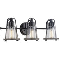 PROGRESS LIGHTING P300297-031 Matte Black Conway Collection Three-Light Matte Black and Clear Seeded Farmhouse Style Bath Vanity Wall Light