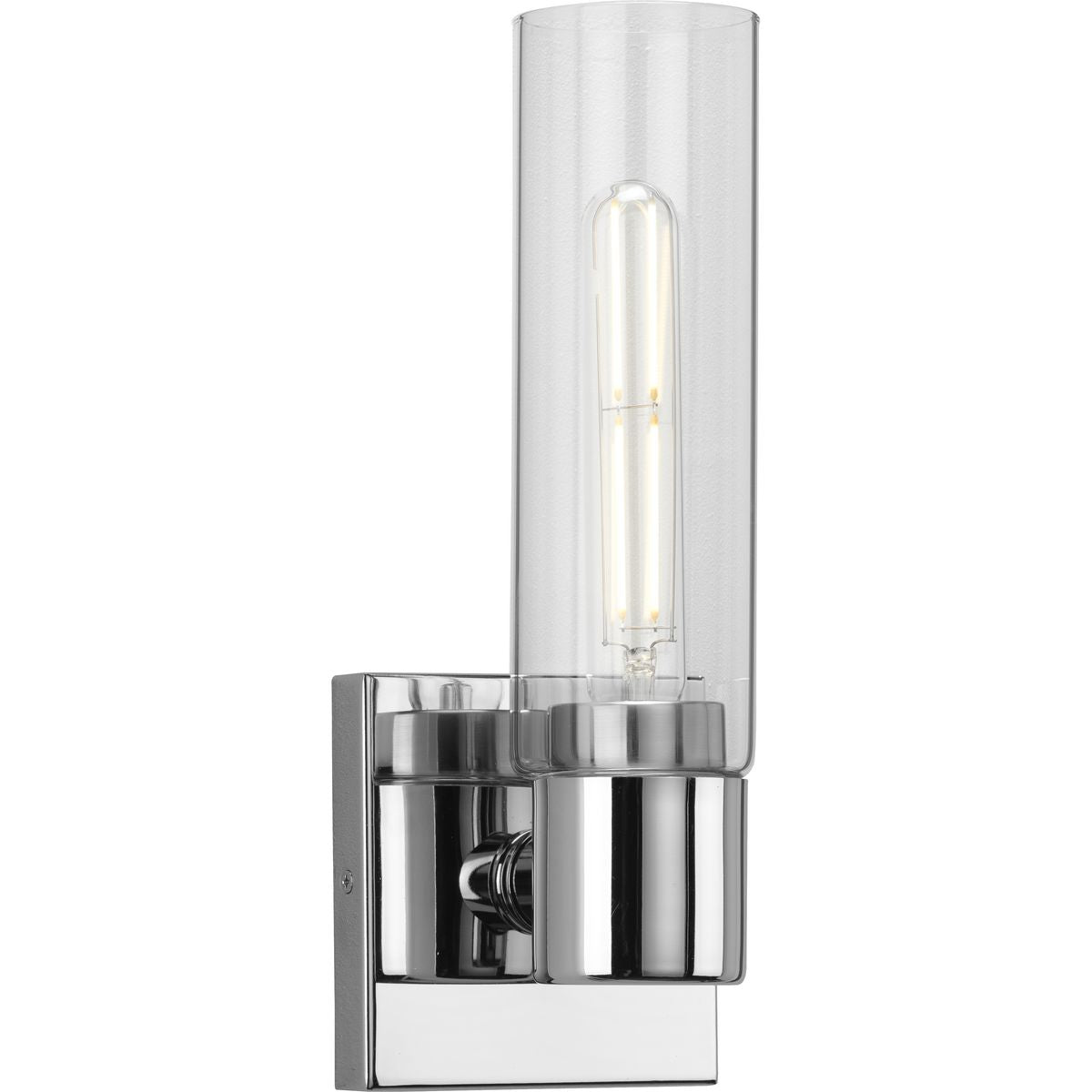 PROGRESS LIGHTING P300299-015 Polished Chrome Clarion Collection One-Light Polished Chrome and Clear Glass Modern Style Bath Vanity Wall Light