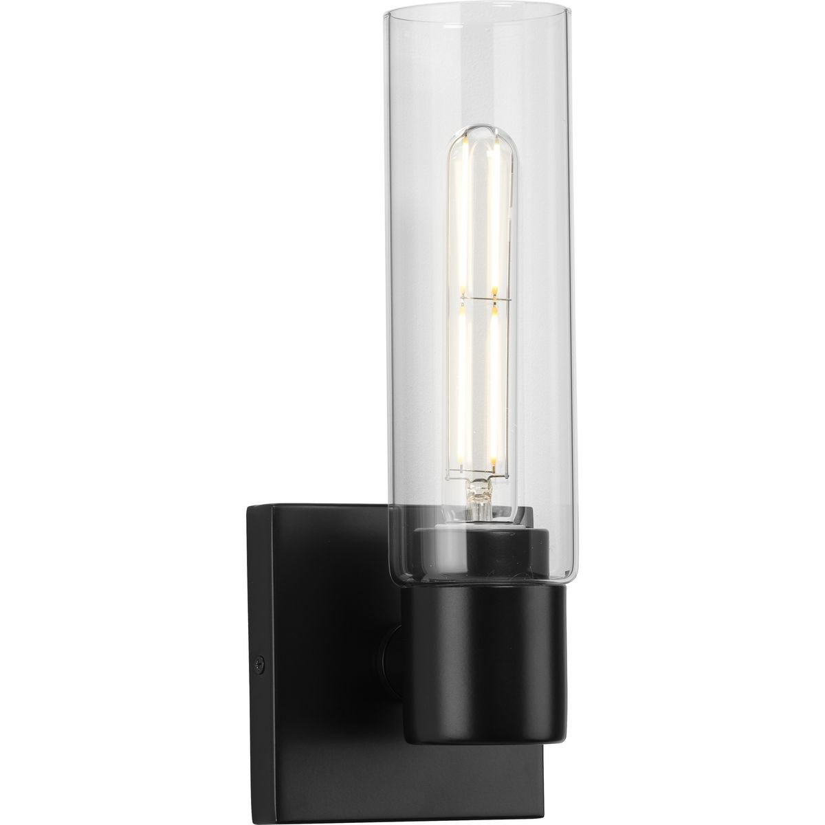 PROGRESS LIGHTING P300299-031 Matte Black Clarion Collection One-Light Matte Black Clear and Glass Modern Style Bath Vanity Wall Light