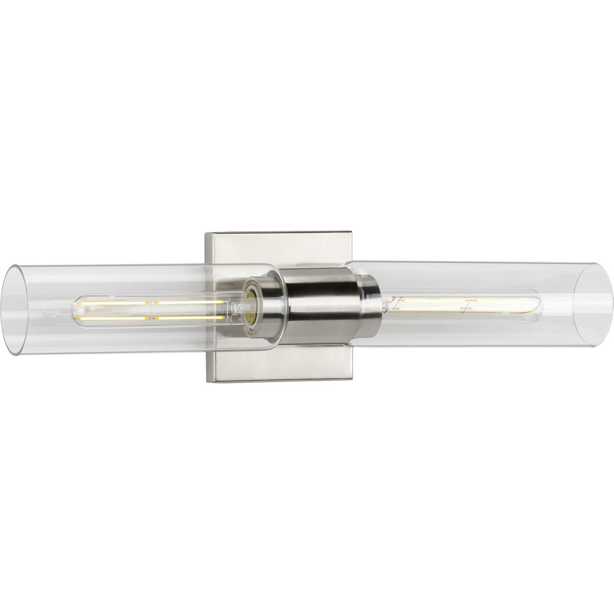 PROGRESS LIGHTING P300300-009 Brushed Nickel Clarion Collection Two-Light Brushed Nickel and Clear Glass Modern Style Bath Vanity Wall Light