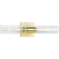 PROGRESS LIGHTING P300300-012 Satin Brass Clarion Collection Two-Light Satin Brass Clear and Glass Modern Style Bath Vanity Wall Light