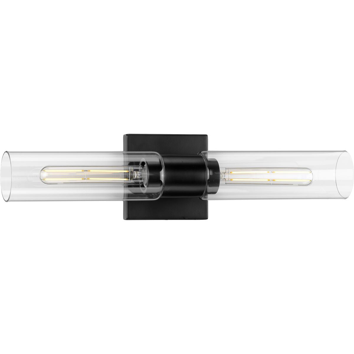 PROGRESS LIGHTING P300300-031 Matte Black Clarion Collection Two-Light Matte Black and Clear Glass Modern Style Bath Vanity Wall Light