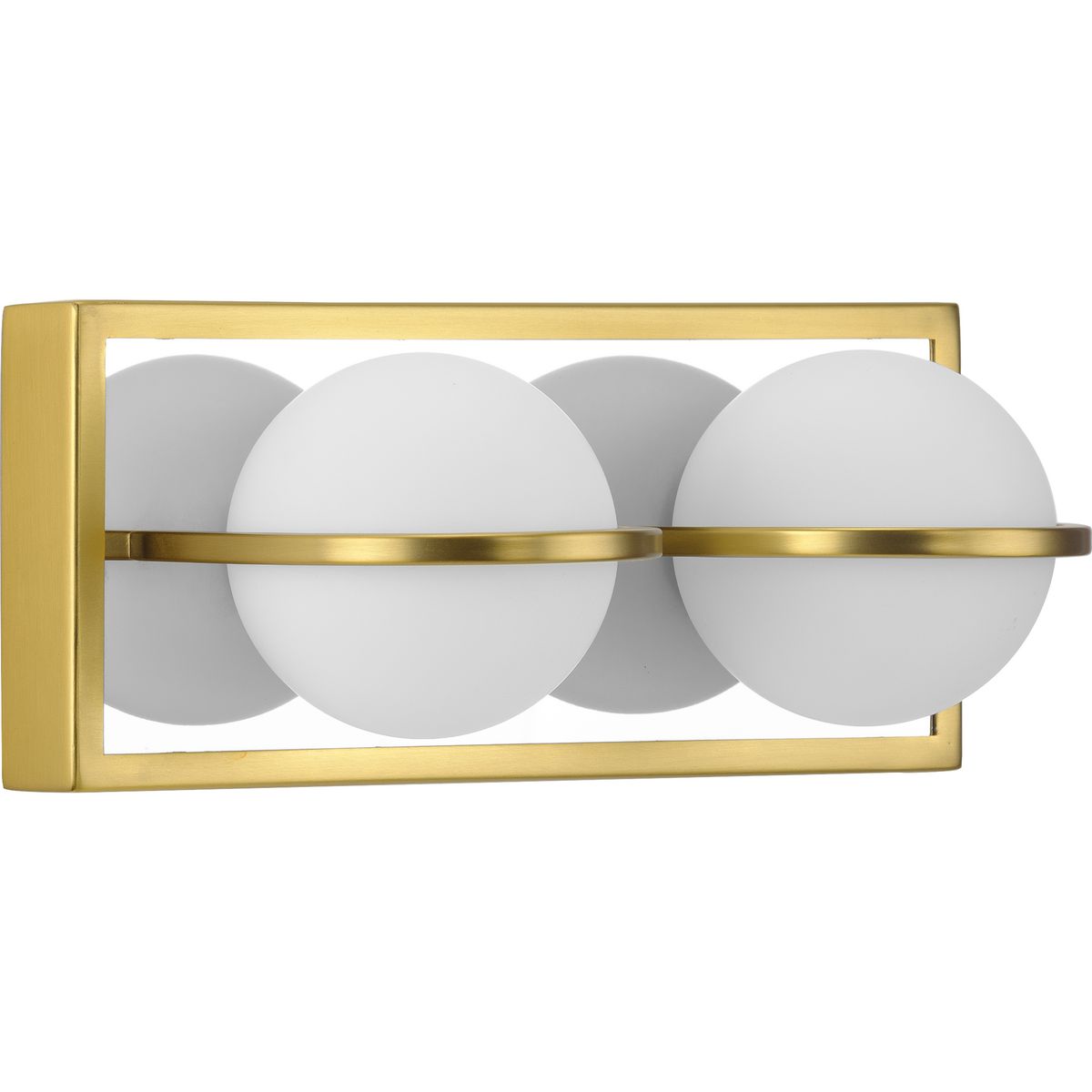 PROGRESS LIGHTING P300311-012-30 Satin Brass Pearl LED Collection Two-Light Satin Brass and Opal Glass Modern Style Bath Vanity Wall Light