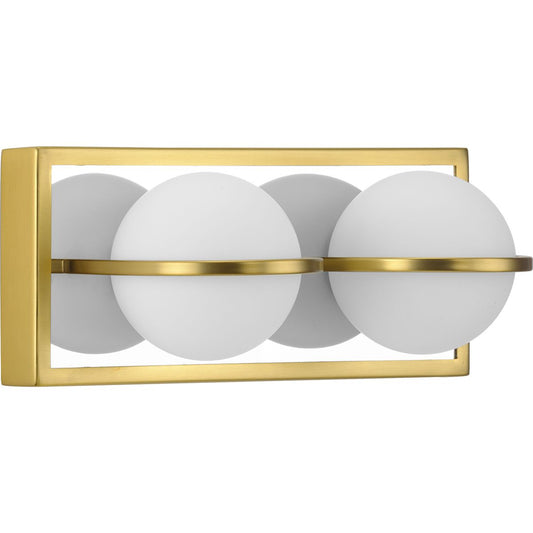 PROGRESS LIGHTING P300311-012-30 Satin Brass Pearl LED Collection Two-Light Satin Brass and Opal Glass Modern Style Bath Vanity Wall Light