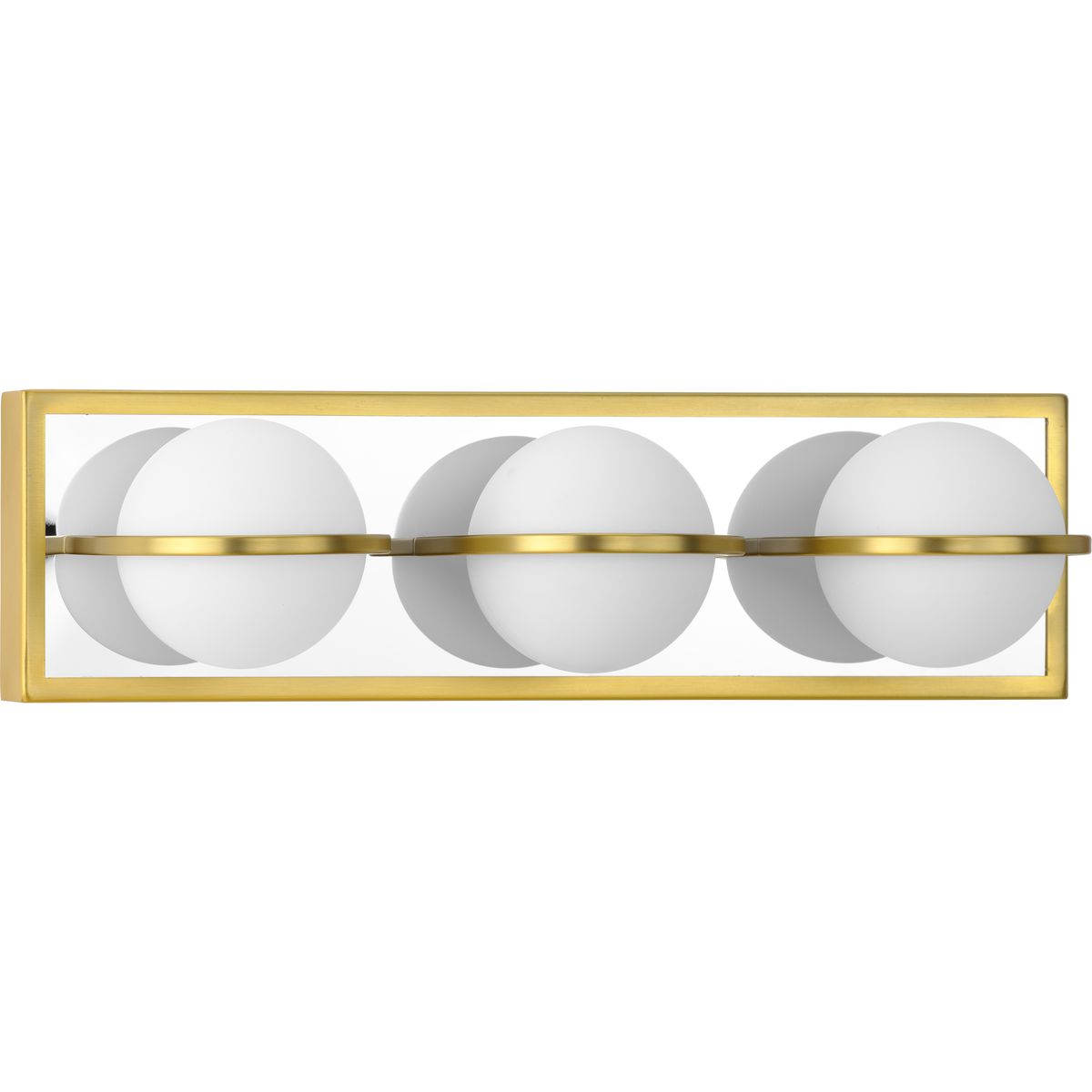 PROGRESS LIGHTING P300312-012-30 Satin Brass Pearl LED Collection Three-Light Satin Brass and Opal Glass Modern Style Bath Vanity Wall Light
