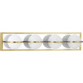 PROGRESS LIGHTING P300313-012-30 Satin Brass Pearl LED Collection Four-Light Satin Brass and Opal Glass Modern Style Bath Vanity Wall Light