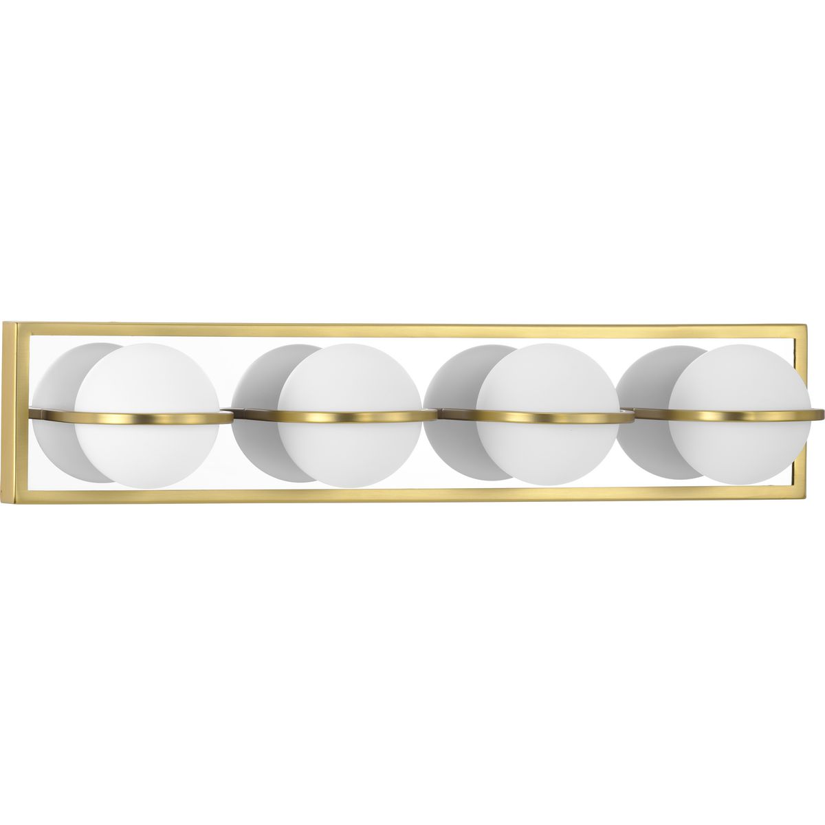 PROGRESS LIGHTING P300313-012-30 Satin Brass Pearl LED Collection Four-Light Satin Brass and Opal Glass Modern Style Bath Vanity Wall Light