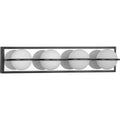 PROGRESS LIGHTING P300313-031-30 Matte Black Pearl LED Collection Four-Light Matte Black Opal Glass LED Modern Style Bath Vanity Light