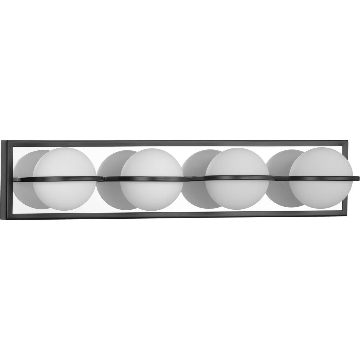 PROGRESS LIGHTING P300313-031-30 Matte Black Pearl LED Collection Four-Light Matte Black Opal Glass LED Modern Style Bath Vanity Light