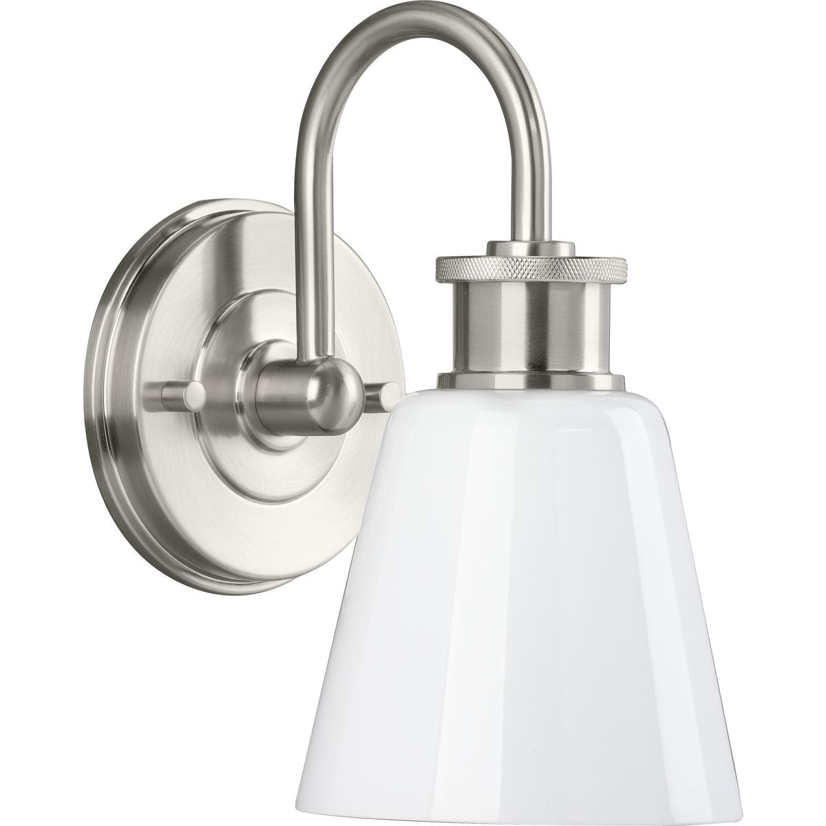 PROGRESS LIGHTING P300314-009 Brushed Nickel Ashford Collection One-Light Brushed Nickel and Opal Glass Farmhouse Style Bath Vanity Wall Light