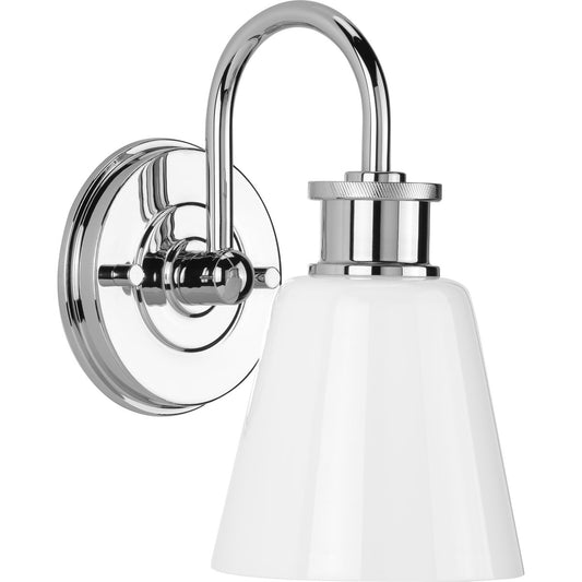PROGRESS LIGHTING P300314-015 Polished Chrome Ashford Collection One-Light Polished Chrome and Opal Glass Farmhouse Style Bath Vanity Wall Light
