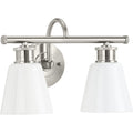 PROGRESS LIGHTING P300315-009 Brushed Nickel Ashford Collection Two-Light Brushed Nickel and Opal Glass Farmhouse Style Bath Vanity Wall Light