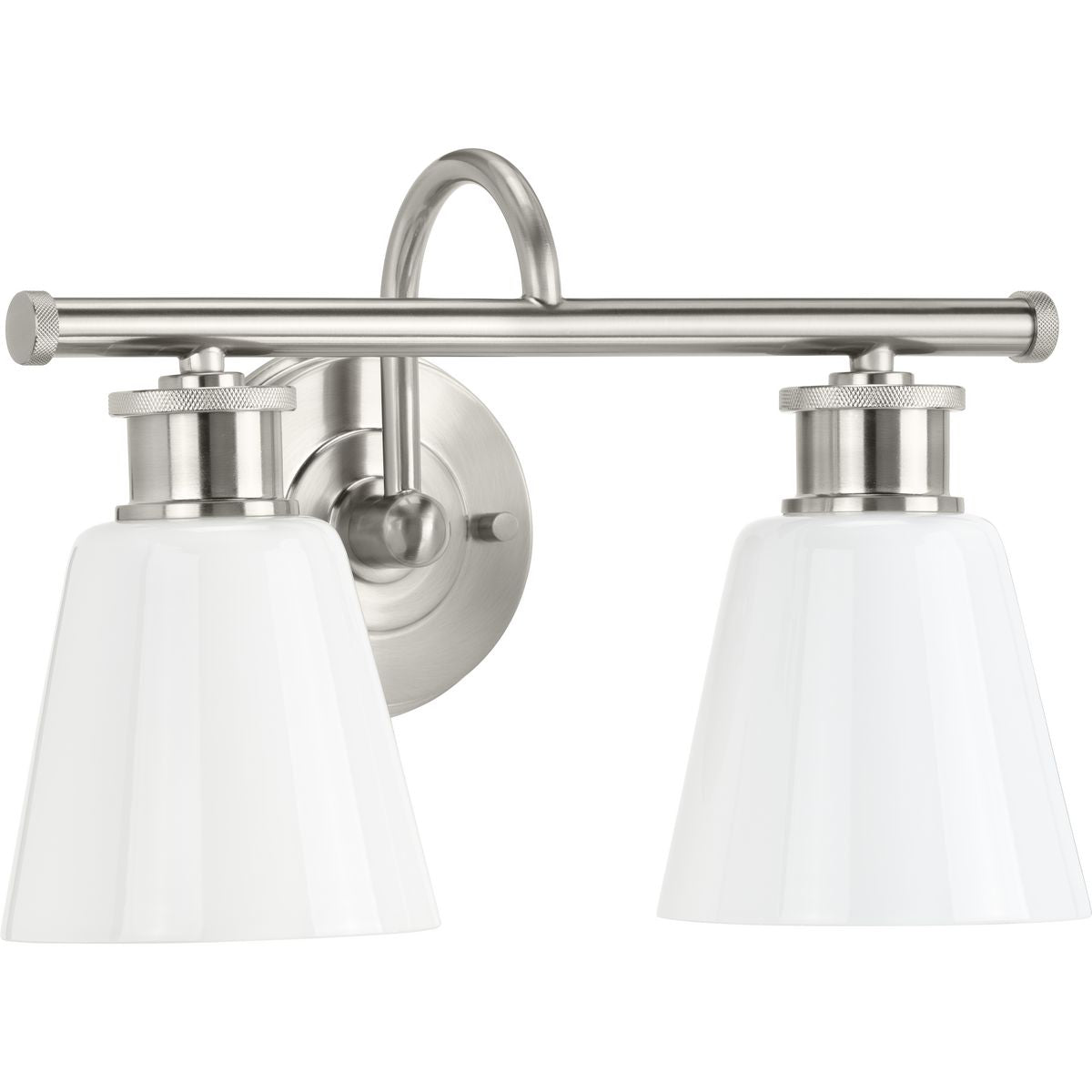 PROGRESS LIGHTING P300315-009 Brushed Nickel Ashford Collection Two-Light Brushed Nickel and Opal Glass Farmhouse Style Bath Vanity Wall Light