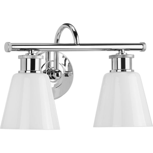PROGRESS LIGHTING P300315-015 Polished Chrome Ashford Collection Two-Light Polished Chrome and Opal Glass Farmhouse Style Bath Vanity Wall Light