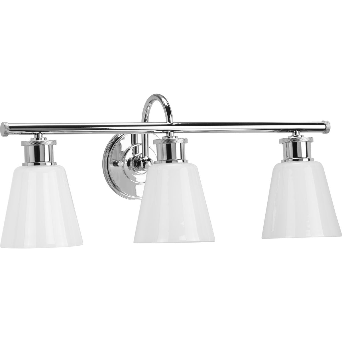 PROGRESS LIGHTING P300316-015 Polished Chrome Ashford Collection Three-Light Polished Chrome and Opal Glass Farmhouse Style Bath Vanity Wall Light