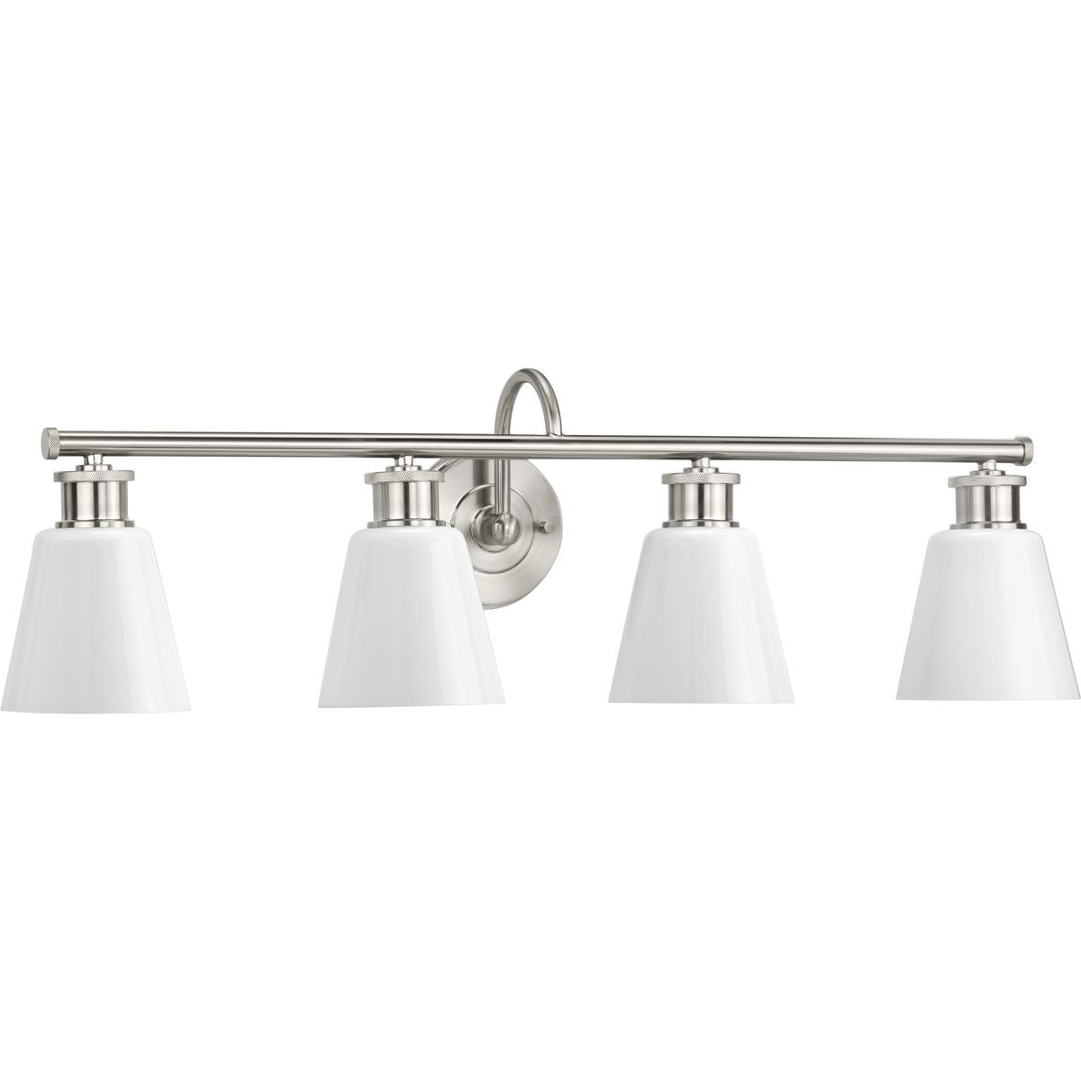 PROGRESS LIGHTING P300317-009 Brushed Nickel Ashford Collection Four-Light Brushed Nickel and Opal Glass Farmhouse Style Bath Vanity Wall Light