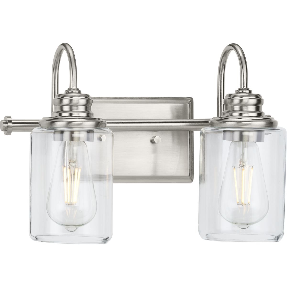 PROGRESS LIGHTING P300321-009 Brushed Nickel Aiken Collection Two-Light Brushed Nickel Clear Glass Farmhouse Style Bath Vanity Wall Light