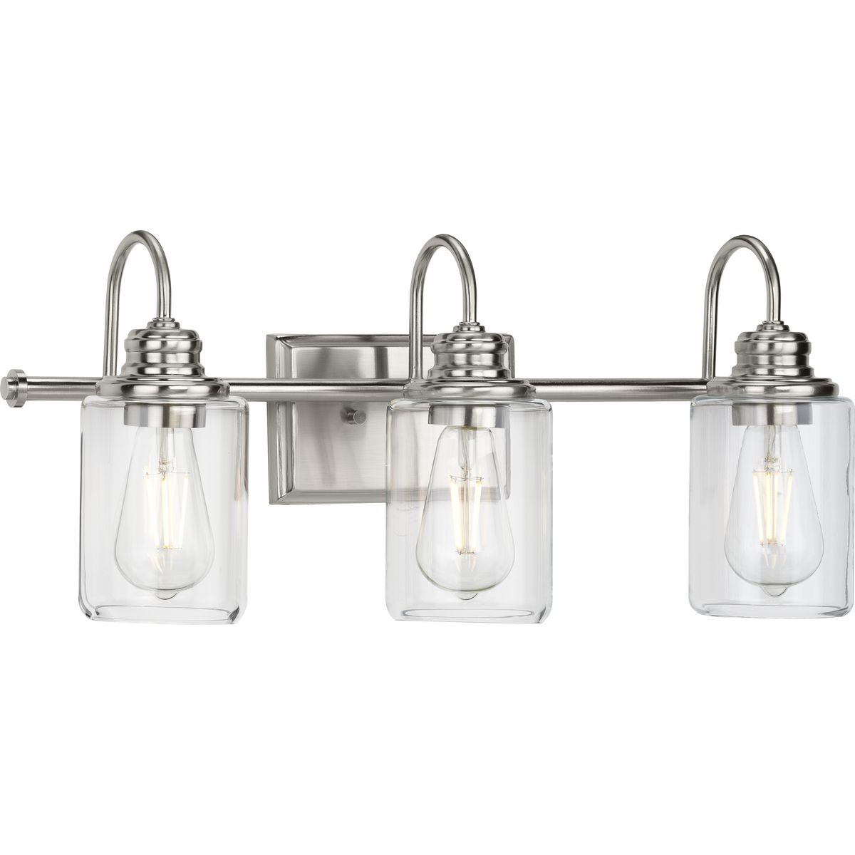 PROGRESS LIGHTING P300322-009 Brushed Nickel Aiken Collection Three-Light Clear Glass Brushed Nickel Farmhouse Style Bath Vanity Wall Light