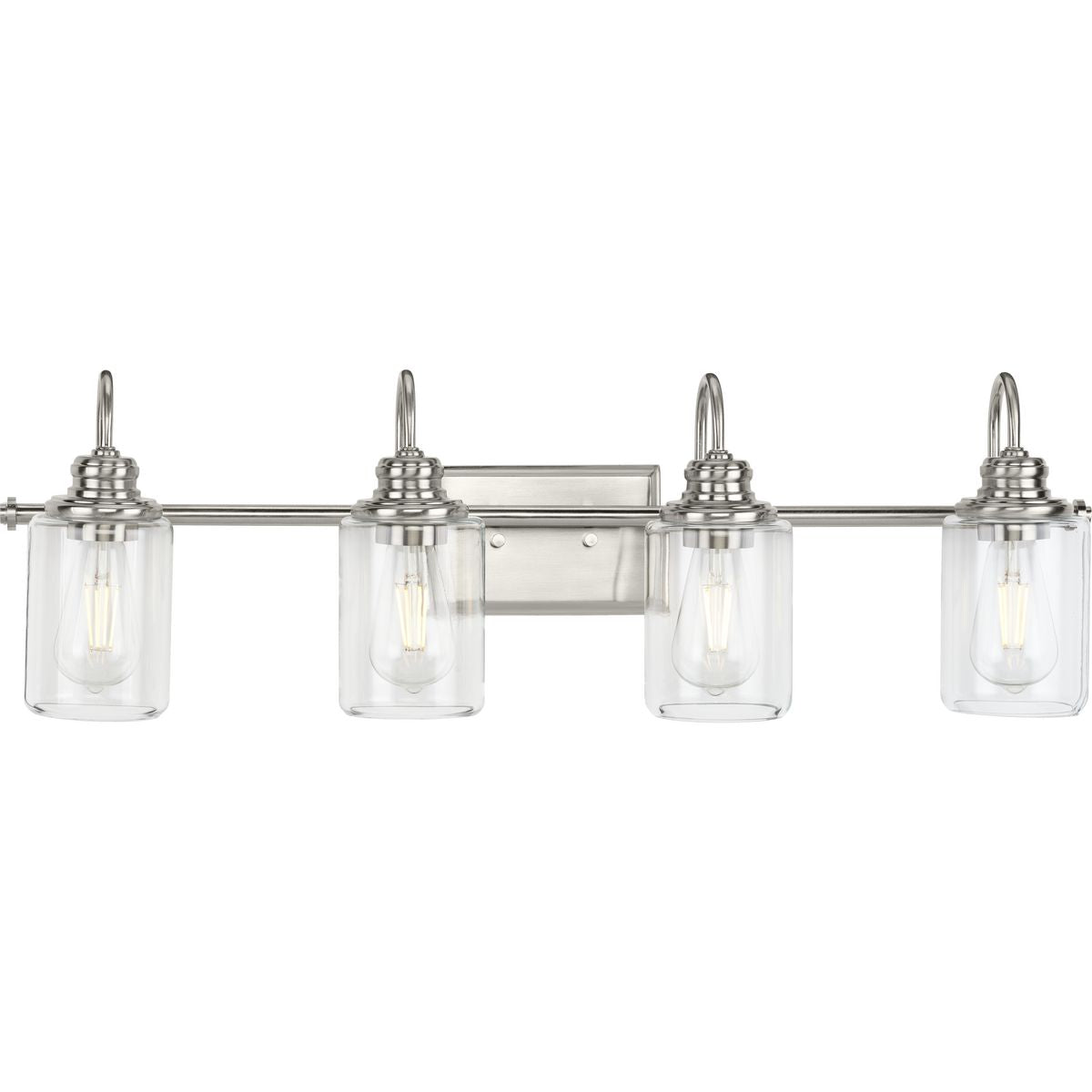PROGRESS LIGHTING P300323-009 Brushed Nickel Aiken Collection Four-Light Brushed Nickel Clear Glass Farmhouse Style Bath Vanity Wall Light