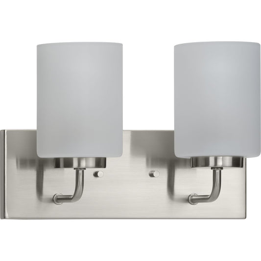 PROGRESS LIGHTING P300328-009 Brushed Nickel Merry Collection Two-Light Brushed Nickel and Etched Glass Transitional Style Bath Vanity Wall Light