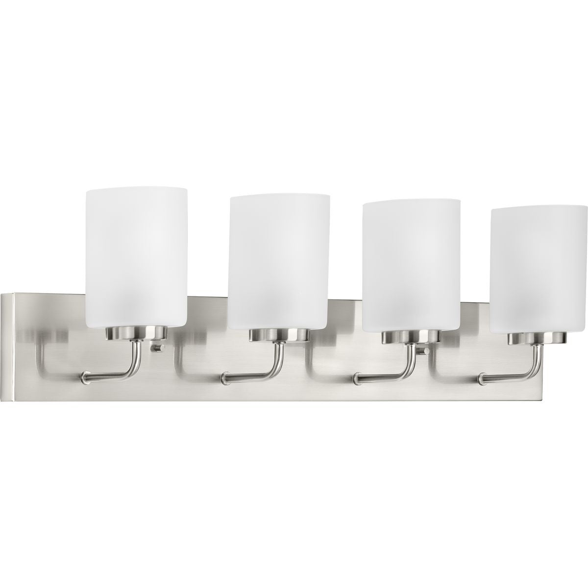 PROGRESS LIGHTING P300330-009 Brushed Nickel Merry Collection Four-Light Brushed Nickel and Etched Glass Transitional Style Bath Vanity Wall Light