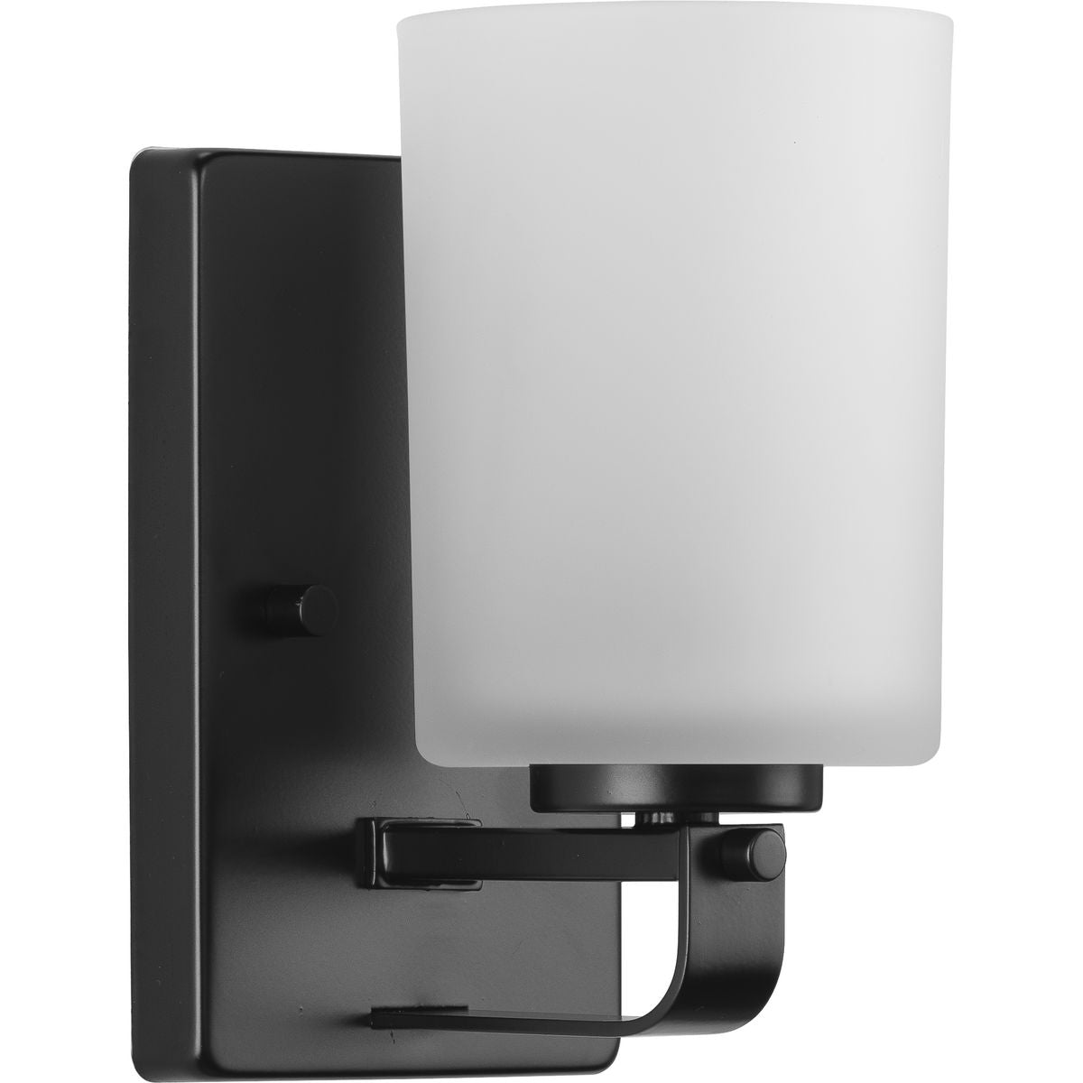 PROGRESS LIGHTING P300341-31M Matte Black League Collection One-Light Matte Black and Etched Glass Modern Farmhouse Bath Vanity Light