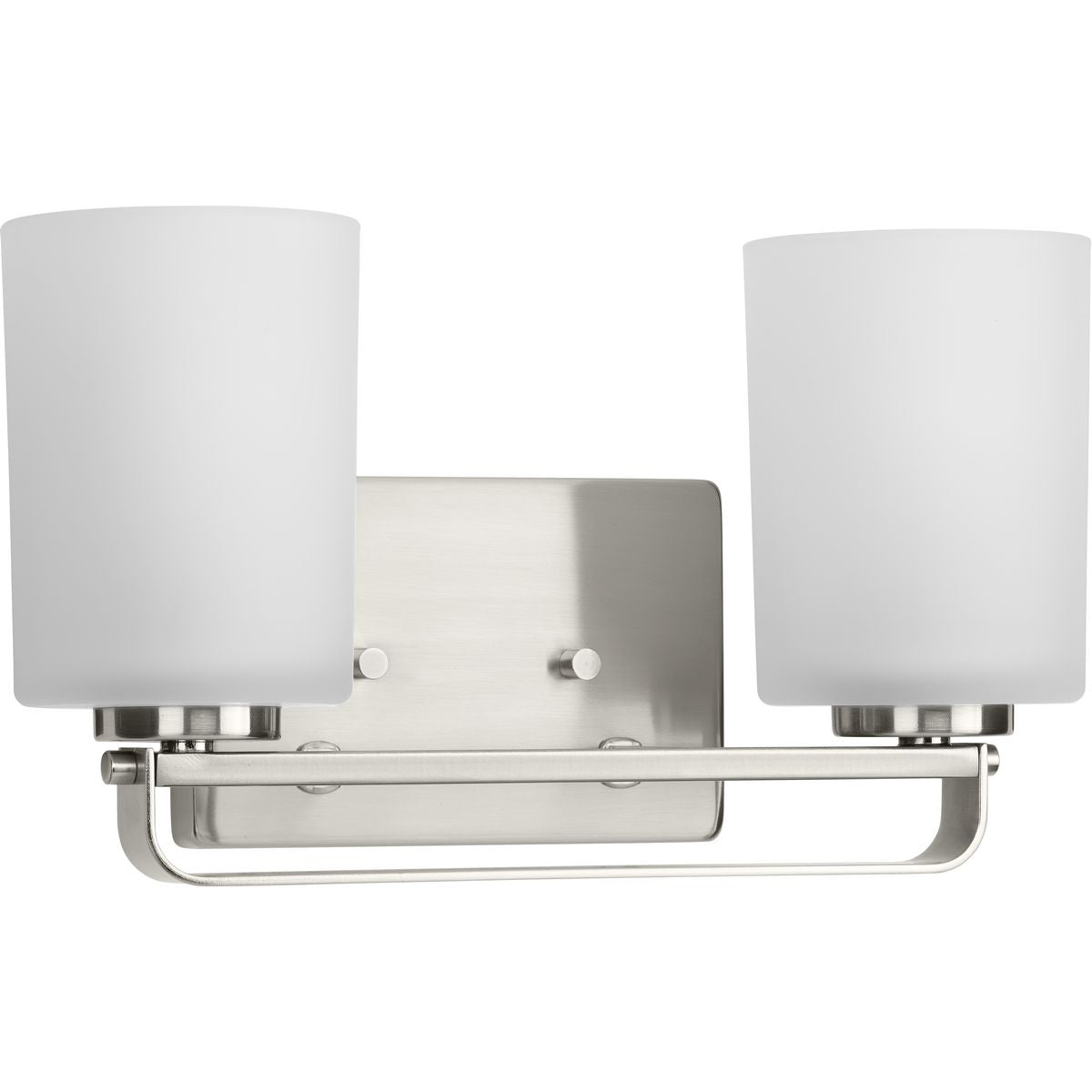 PROGRESS LIGHTING P300342-009 Brushed Nickel League Collection Two-Light Brushed Nickel and Etched Glass Modern Farmhouse Bath Vanity Light