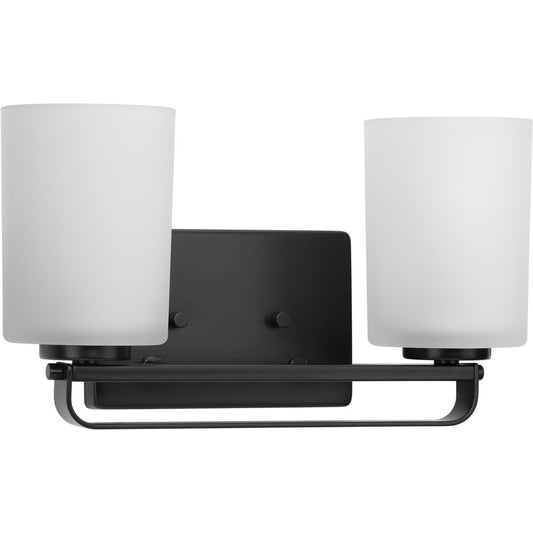 PROGRESS LIGHTING P300342-31M Matte Black League Collection Two-Light Matte Black and Etched Glass Modern Farmhouse Bath Vanity Light