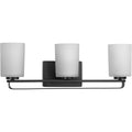 PROGRESS LIGHTING P300343-31M Matte Black League Collection Three-Light Matte Black and Etched Glass Modern Farmhouse Bath Vanity Light