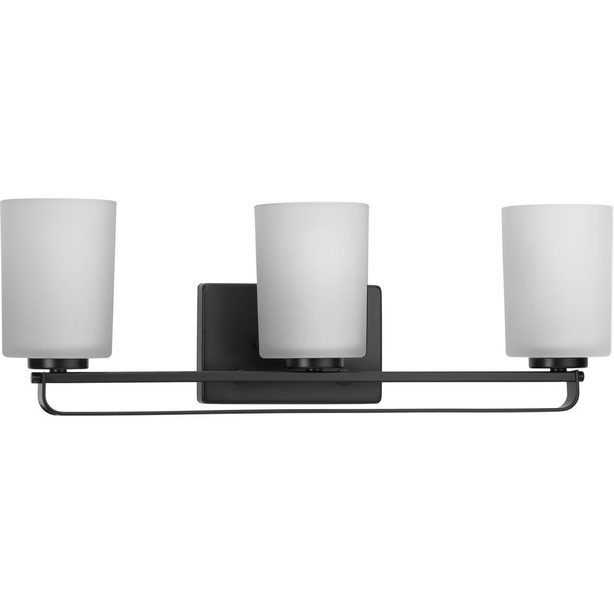 PROGRESS LIGHTING P300343-31M Matte Black League Collection Three-Light Matte Black and Etched Glass Modern Farmhouse Bath Vanity Light